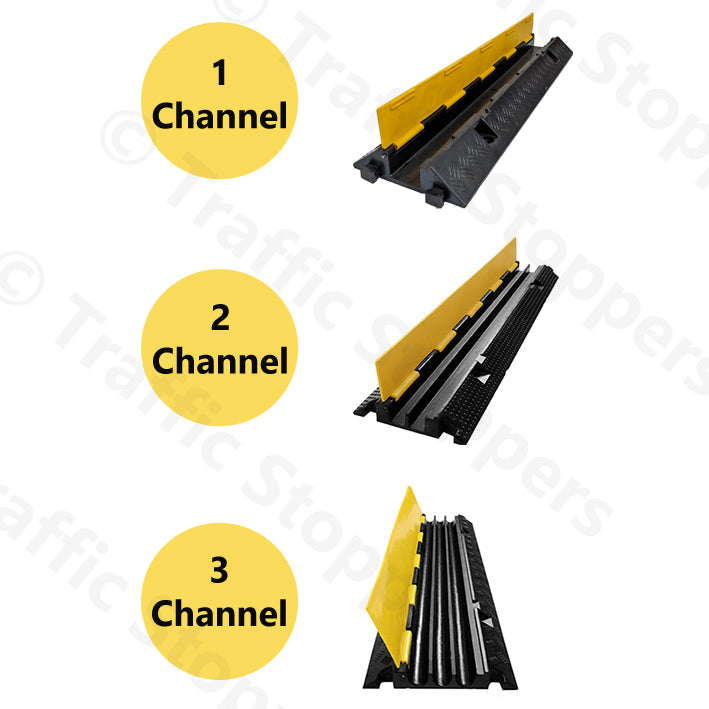 Heavy Duty Hard Rubber Cable Protector Ramp - 1, 2 or 3 Channels - Cord Hose Safety