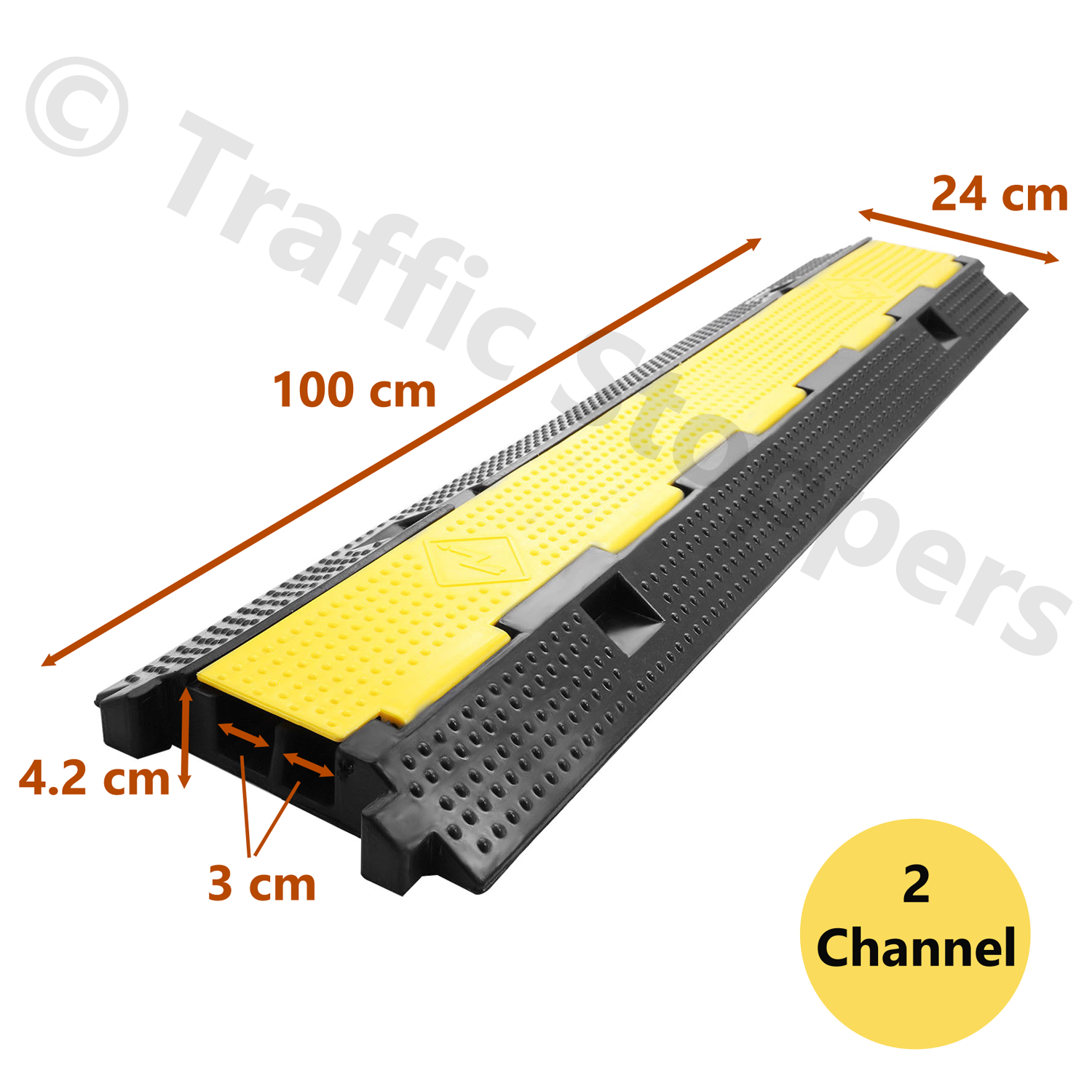 Heavy Duty Hard Rubber Cable Protector Ramp - 2 Channels - Cord Hose Safety