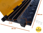 Heavy Duty Hard Rubber Cable Protector Ramp - 3 Channels - Cord Hose Safety